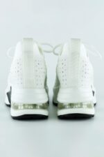 Beyaz Örgü Dokuma Kristal Taşlı Bağcıklı Hava Yastıklı Taban Gizli Dolgu Slip-on Sneaker