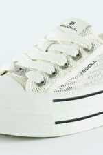 Beyaz Yüksek Taban Spor Fileli Taşlı Bağcıklı Platform Sneaker
