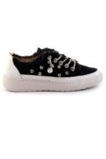 Valentina Siyah Denim Kristal Taşlı Gümüş Bağcıklı Sneaker