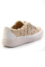 Valentina Bej Denim Kristal Taşlı Gümüş Bağcıklı Sneaker