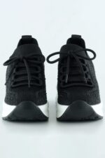 Siyah Beyaz Örgü Dokuma Kristal Taşlı Bağcıklı Hava Yastıklı Taban Gizli Dolgu Slip-on Sneaker