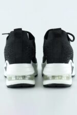 Siyah Beyaz Örgü Dokuma Kristal Taşlı Bağcıklı Hava Yastıklı Taban Gizli Dolgu Slip-on Sneaker