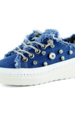 Valentina Mavi Denim Kristal Taşlı Gümüş Bağcıklı Sneaker