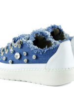 Valentina Mavi Denim Kristal Taşlı Gümüş Bağcıklı Sneaker